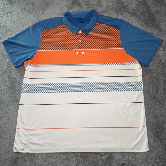 Oakley Other - Oakley Polo Shirt Mens Medium Orange Blue Pattern Polyester Short Sleeve Regular
